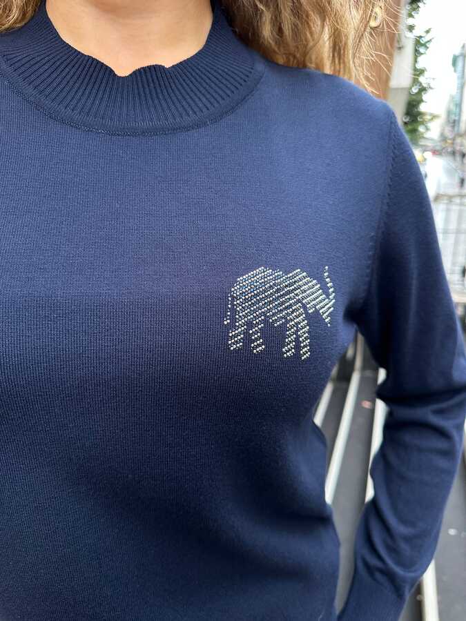 Pull en maille pour femme avec ornements en pierre, bleu marine - 32939 | REEL TRİKO - 3