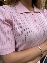 Pull en maille pour femme en gros - Détails de boutons - Rose - 32991 | REEL TRİKO - Thumbnail
