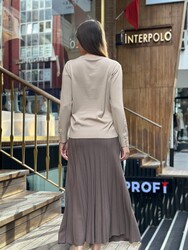 Pull en maille pour femme en gros - Broderie florale - Beige - 32164 | REEL TRİKO - Thumbnail