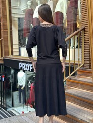 Pull en maille pour femme en gros - Orné de pierres - Noir - 32988 | REEL TRİKO - Thumbnail