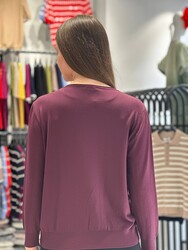 Pull en maille pour femme avec broderie cygne, violet - 32904 | REEL TRİKO - Thumbnail