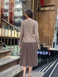 Pull en maille pour femme en gros - Broderie florale - Vison - 32164 | REEL TRİKO - Thumbnail