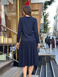 Pull en maille pour femme, broderie florale, bleu marine - 32164 | REEL TRİKO - Thumbnail