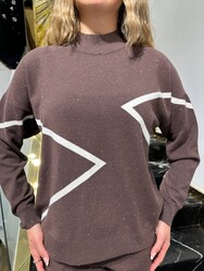 Pull en maille pour femme avec paillettes, couleur vison - 32909 | REEL TRİKO - Thumbnail