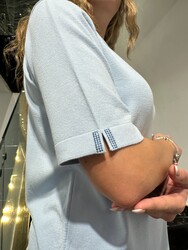 Pull en maille à manches courtes pour femme, bleu - 32559 | REEL TRİKO - Thumbnail