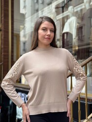 Pull en maille pour femme en gros - Détail manches - Beige - 32984 | REEL TRİKO - Thumbnail