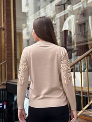 Pull en maille pour femme en gros - Détail manches - Beige - 32984 | REEL TRİKO - Thumbnail