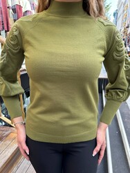 Pull en maille pour femme en gros - Détail manches - Vert - 32126 | REEL TRİKO - Thumbnail