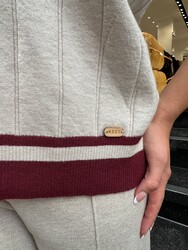 Pull polo en maille écru pour femme, col polo, vente en gros - 32897 | REEL TRİKO - 5