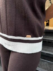 Pulls en maille pour femmes en gros - Col polo - Marron - 32897 | REEL TRİKO - 4