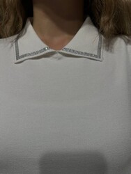 Pull en maille pour femme en gros - Manches courtes - Écru - 32559 | REEL TRİKO - Thumbnail
