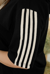 Made of Scuba and Two Threads Tracksuit - Striped - Short Sleeve - Women's Clothing Manufacturer - 17546 | Real Textile - Thumbnail