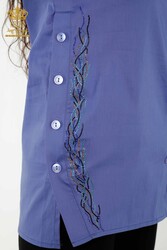 Shirt Made of Cotton Lycra Fabric - Bird Pattern - Colorful Stone Embroidered Women's Clothing - 20229 | Real Textile - Thumbnail