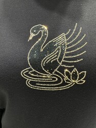Jersey de punto para mujer al por mayor - Bordado de cisne - Azul marino - 32904 | REEL TRİKO - Thumbnail