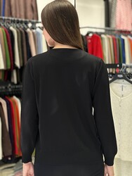 Jersey de punto para mujer al por mayor con bordado de cisne, negro - 32904 | REEL TRİKO - Thumbnail