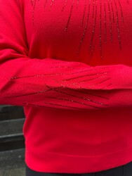 Jersey de punto para mujer al por mayor - Cuello en V - Rojo - 32609 | REEL TRİKO - Thumbnail