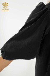 Robe réalisée avec des vêtements pour femmes en tissu coton lycra à manches ballon - 20329 | Vrai textile - Thumbnail