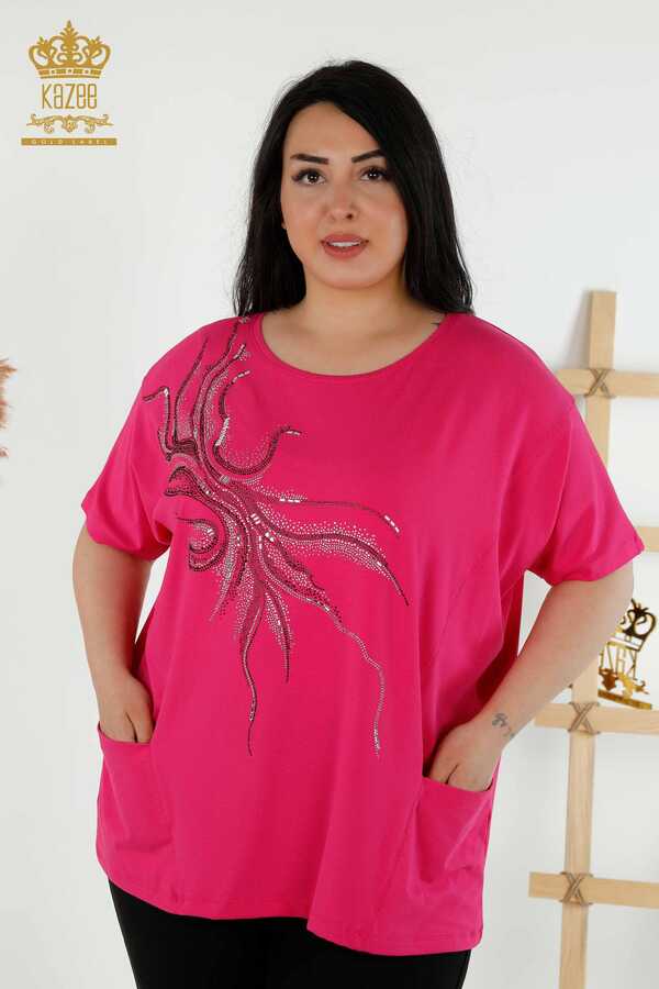 Reel Tekstil - Chemisier produit avec une poche en tissu de viscose Fabricant de vêtements pour femmes détaillé - 79294 | Vrai textile