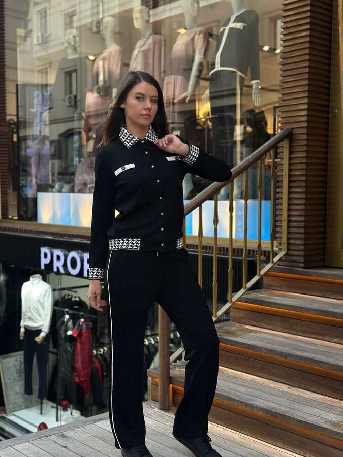 Toptan Kadın Eşofman Takım Cep Detaylı Siyah - 17957 | REEL TRİKO 1993