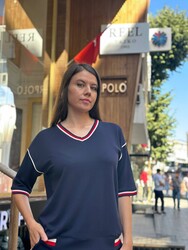 Toptan Kadın Eşofman Takım Kısa Kol Lacivert - 17997 | REEL TRİKO 1993 - Thumbnail