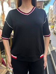 Toptan Kadın Eşofman Takım Kısa Kol Siyah - 17997 | REEL TRİKO 1993 - Thumbnail