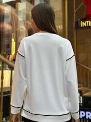 Toptan Kadın Sweatshirt Bisiklet Yaka Ekru - 17790 | REEL TRİKO - Thumbnail