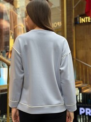 Toptan Kadın Sweatshirt Bisiklet Yaka Mavi - 17790 | REEL TRİKO - Thumbnail