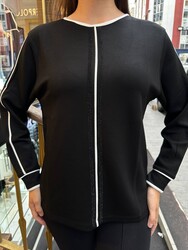 Toptan Kadın Sweatshirt Çizgili Siyah - 2243 | REEL TRİKO - Thumbnail