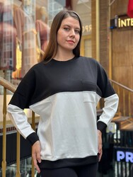 Toptan Kadın Sweatshirt İki Renk Ekru Siyah - 2311 | REEL TRİKO - Thumbnail