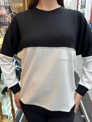 Toptan Kadın Sweatshirt İki Renk Ekru Siyah - 2311 | REEL TRİKO - Thumbnail
