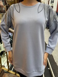Toptan Kadın Sweatshirt Omuz Detaylı Mavi - 17854 | REEL TRİKO - Thumbnail
