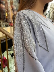 Toptan Kadın Sweatshirt Omuz Detaylı Mavi - 17854 | REEL TRİKO - Thumbnail