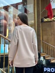 Toptan Kadın Sweatshirt Omuz Detaylı Pudra - 17854 | REEL TRİKO - Thumbnail