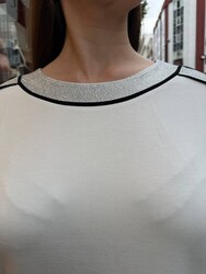Toptan Kadın Sweatshirt Taş İşlemeli Ekru - 2230 | REEL TRİKO - Thumbnail