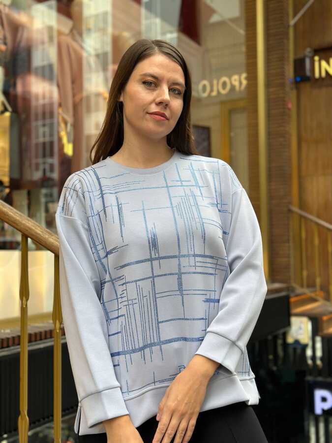 Reel Triko - Toptan Kadın Sweatshirt Uzun Kol Mavi - 17856 | REEL TRİKO