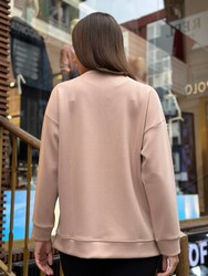 Toptan Kadın Sweatshirt Uzun Kol Pudra - 17856 | REEL TRİKO - Thumbnail