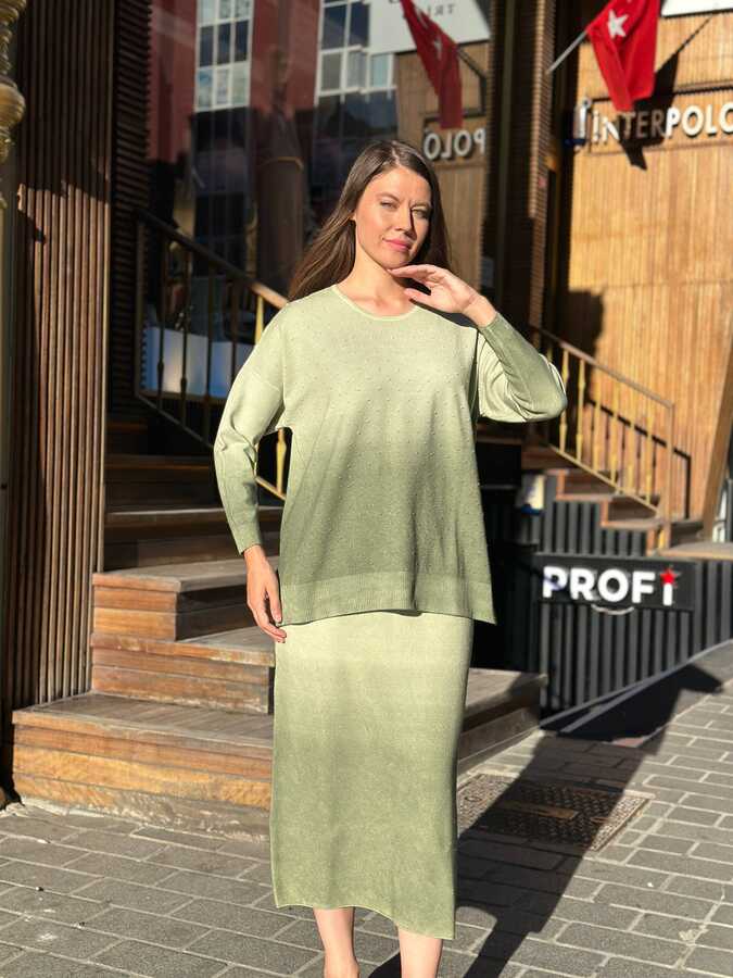 Reel Triko - Toptan Kadın Triko Etek Degrade Çağla - 32927 | REEL TRİKO