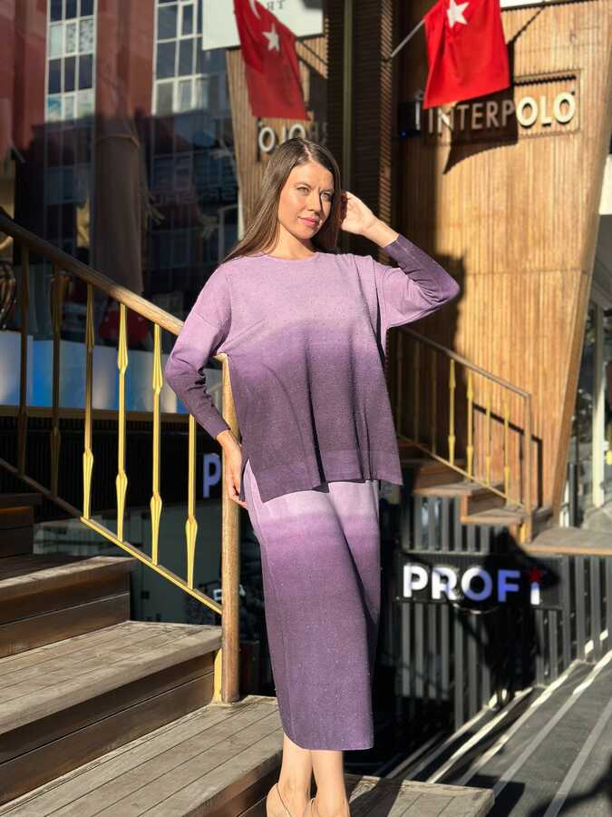 Reel Triko - Toptan Kadın Triko Etek Degrade Mor - 32927 | REEL TRİKO