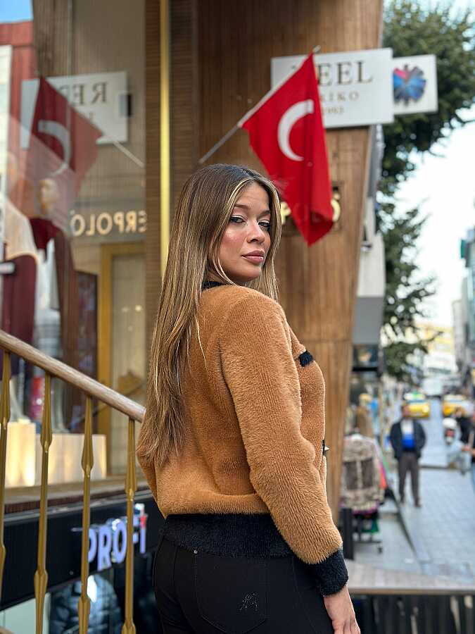 Toptan Kadın Triko Hırka Angora Kahve - 30094 | REEL TRİKO - 4