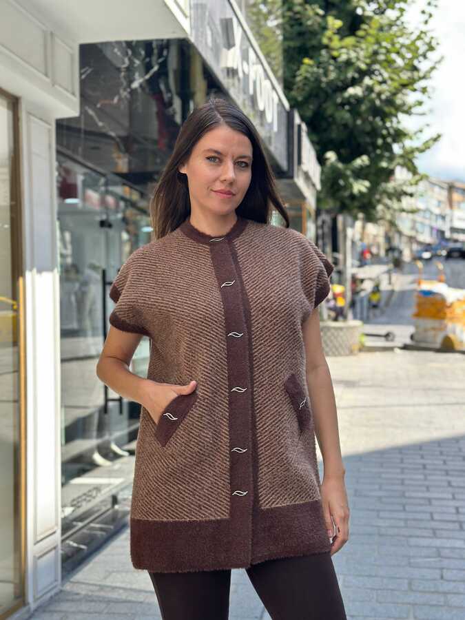 Reel Triko - Toptan Kadın Triko Hırka Angora Kahve - 32890 | REEL TRİKO