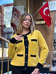 Toptan Kadın Triko Hırka Angora Sarı - 30094 | REEL TRİKO - 1
