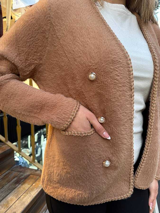 Toptan Kadın Triko Hırka Angora Vizon - 30799 | REEL TRİKO - 2