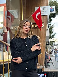 Toptan Kadın Triko Hırka Basic Siyah - 19099 | REEL TRİKO - 1