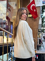 Toptan Kadın Triko Hırka Cep Detaylı Ekru - 30756 | REEL TRİKO - 4