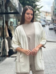 Toptan Kadın Triko Hırka Cepli Ekru - 31067 | REEL TRİKO - Thumbnail