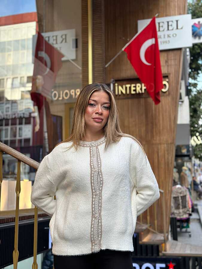 Toptan Kadın Triko Hırka Düğme Detaylı Ekru - 30183 | REEL TRİKO - 2