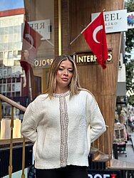 Toptan Kadın Triko Hırka Düğme Detaylı Ekru - 30183 | REEL TRİKO - 2