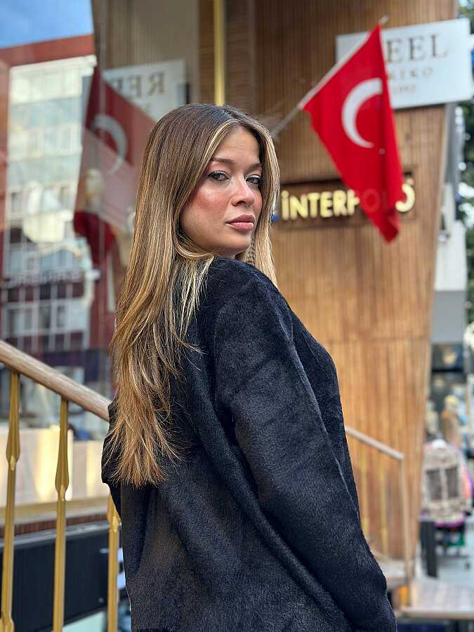 Toptan Kadın Triko Hırka Düğme Detaylı Siyah - 30183 | REEL TRİKO - 4