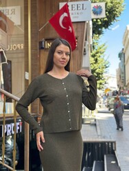 Toptan Kadın Triko Hırka Sim Geçişli Haki - 32919 | REEL TRİKO - Thumbnail