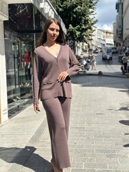 Toptan Kadın Triko Hırka Sim Geçişli Vizon - 32281 | REEL TRİKO - Thumbnail